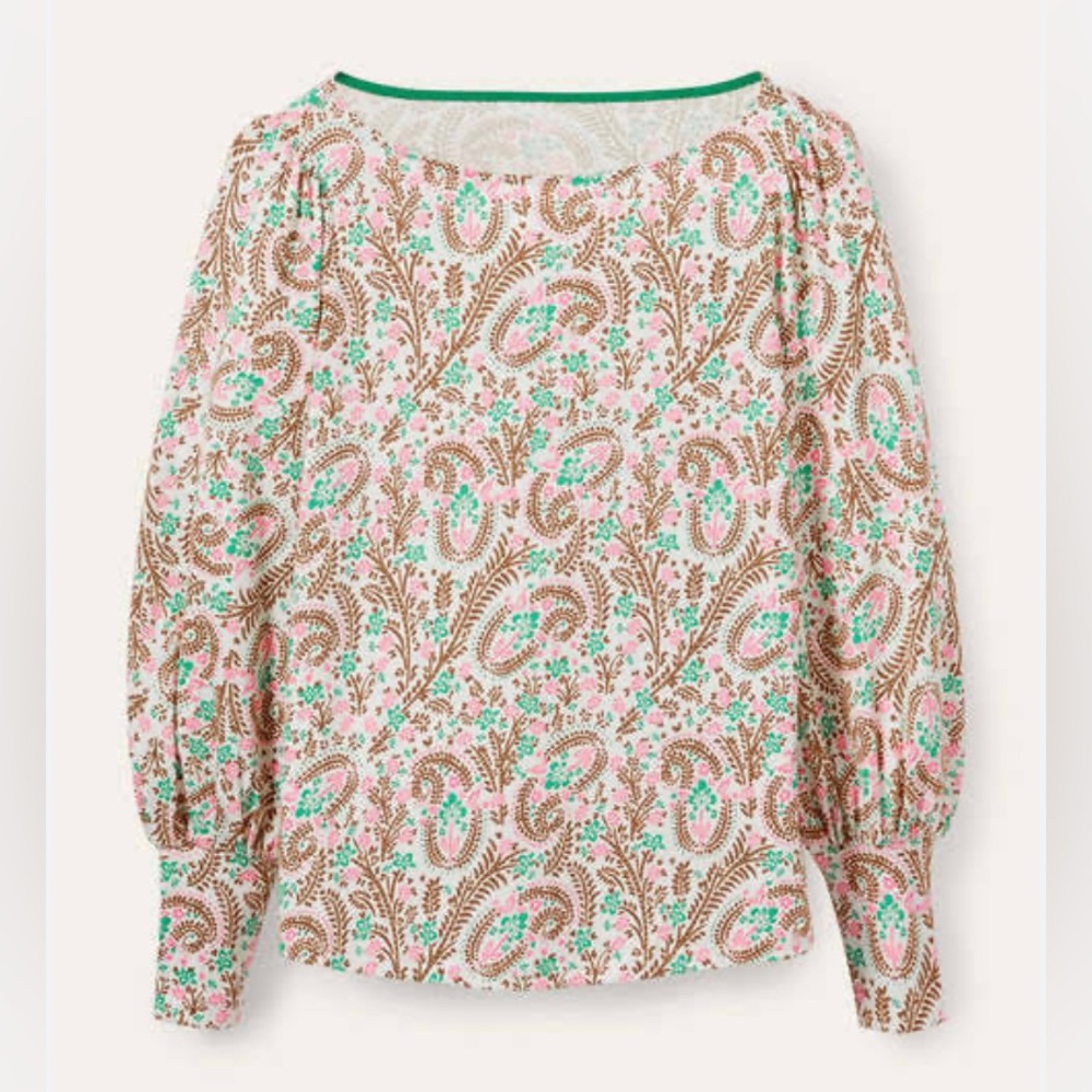 Boden Blouson Jersey top with ivory floral paisley - Picture 1 of 10